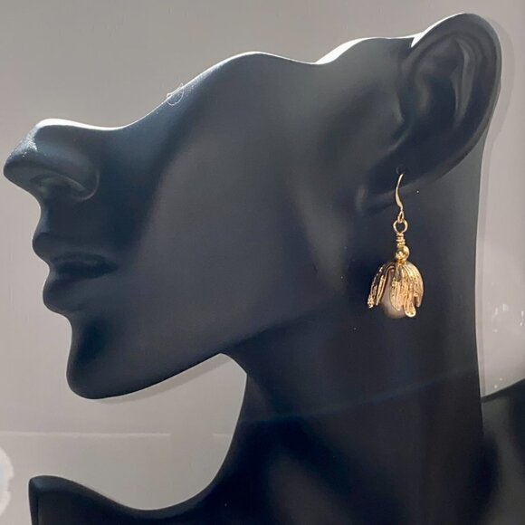 Bronze Austrian Crystal Pearl Earrings - Picture 2 of 8